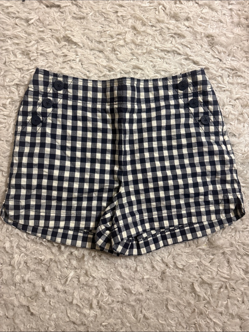 Loft Navy and White Gingham Women’s Button-Accent Shorts